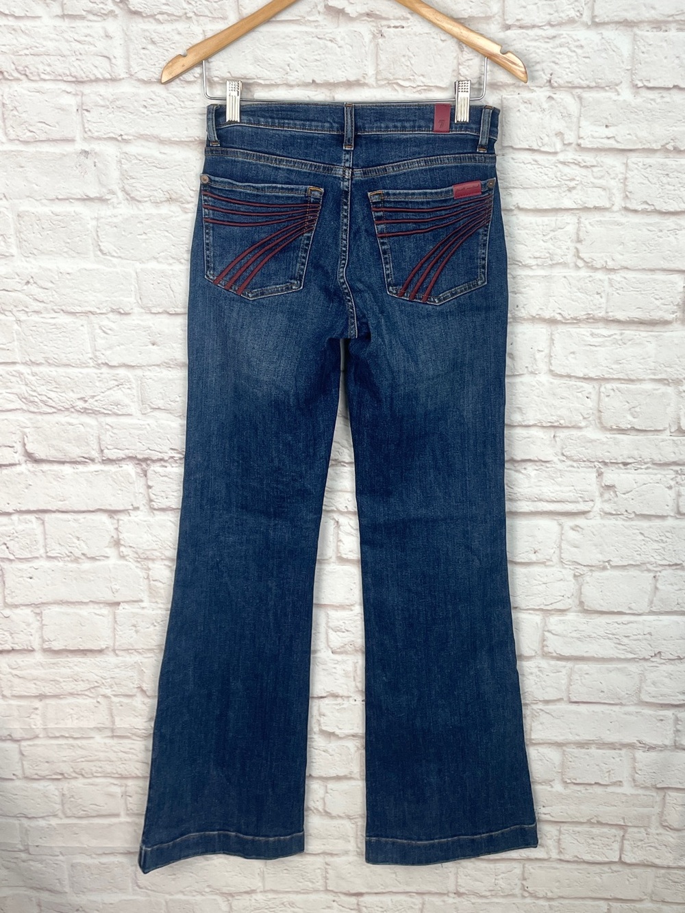 7 For All Mankind Maroon Rebel Dark Wash Dojo Flare Trousers Size 26x34
